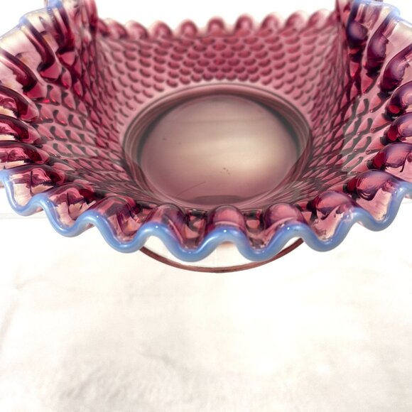 Fenton Plum Opalescent Hobnail Large 12.5" Oval Basket - Picture 9 of 16